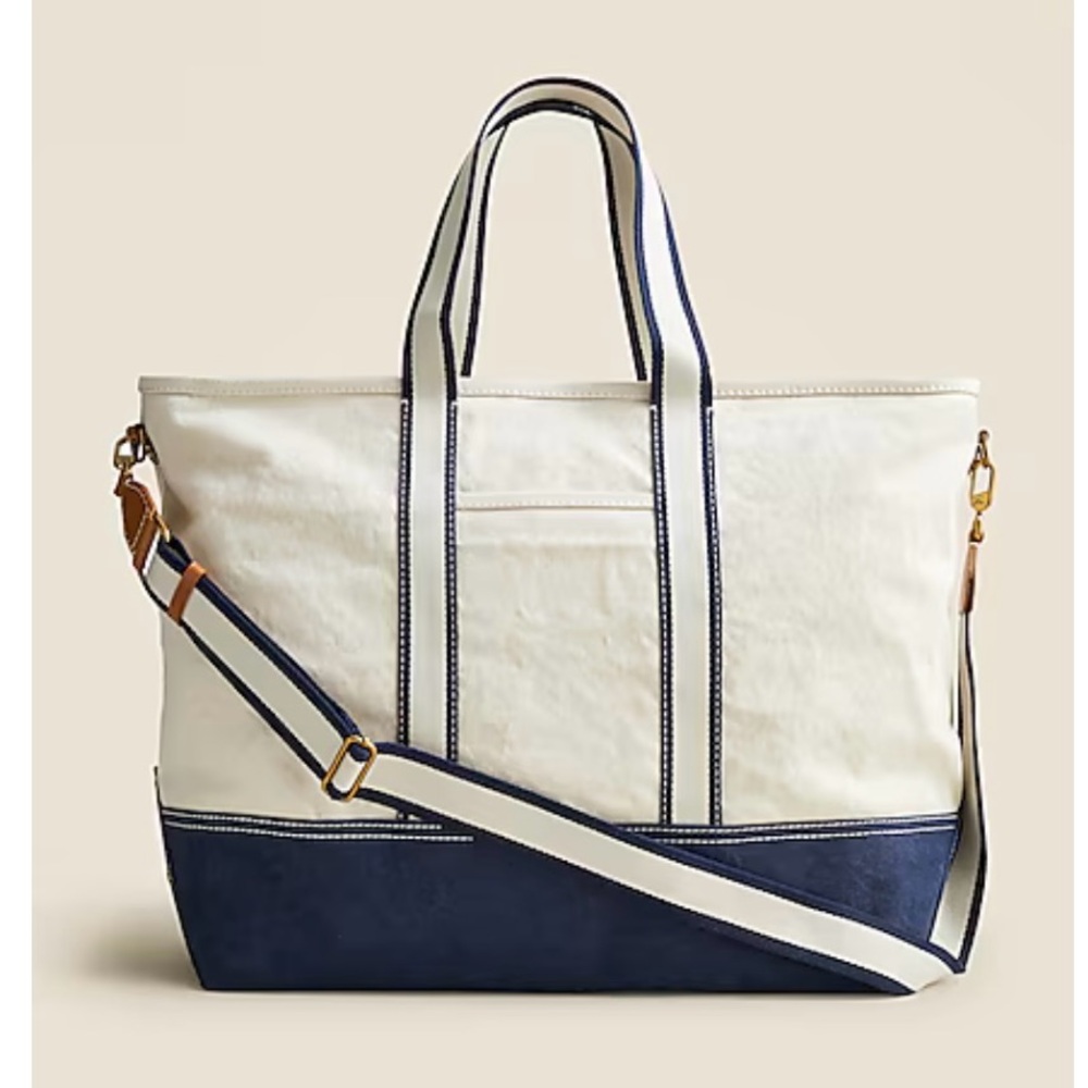 J. Crew Montauk Stylish White and Navy Tote Bag